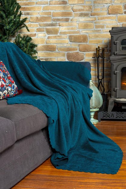 Jakarlı Şönil Koltuk Örtüsü  | Çekyat Örtüsü | Koltuk Şalı 110x175 2 Ad. Kaymaz Turkuaz