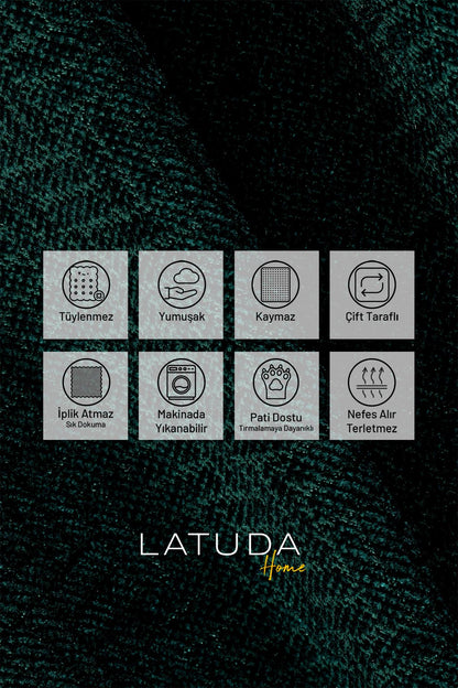 Jakarlı Şönil Koltuk Örtüsü  | Çekyat Örtüsü | Koltuk Şalı 110x175 2 Ad. Kaymaz Zümrüt