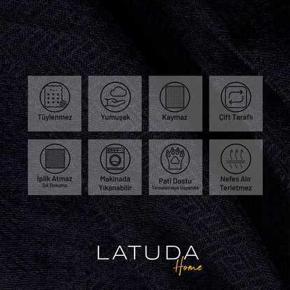 Jakarlı Şönil Koltuk Örtüsü  | Çekyat Örtüsü | Koltuk Şalı 175x215 Kaymaz Antrasit