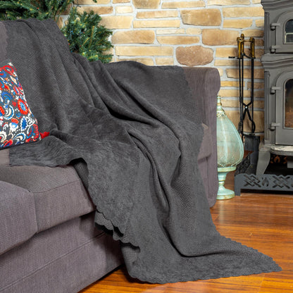 Jakarlı Şönil Koltuk Örtüsü  | Çekyat Örtüsü | Koltuk Şalı 175x215 Kaymaz Gri