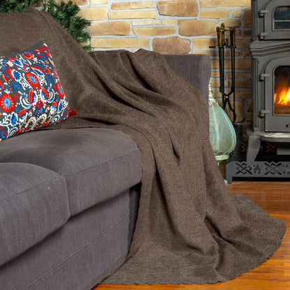 Jakarlı Şönil Koltuk Örtüsü  | Çekyat Örtüsü | Koltuk Şalı 175x215 Kaymaz Kahve