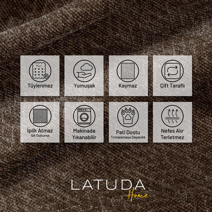 Jakarlı Şönil Koltuk Örtüsü  | Çekyat Örtüsü | Koltuk Şalı 175x215 Kaymaz Kahve