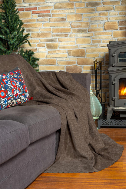 Jakarlı Şönil Koltuk Örtüsü  | Çekyat Örtüsü | Koltuk Şalı 175x215 Kaymaz Kahve