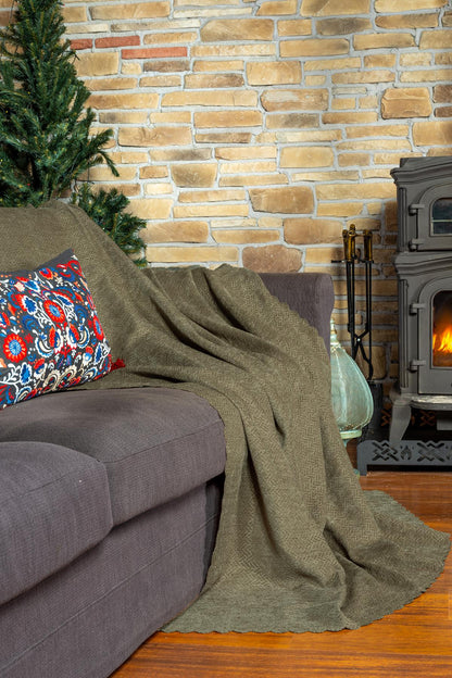 Jakarlı Şönil Koltuk Örtüsü  | Çekyat Örtüsü | Koltuk Şalı 175x215 Kaymaz Kapuçino