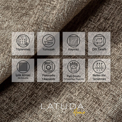 Jakarlı Şönil Koltuk Örtüsü  | Kanepe Örtüsü | Koltuk Şalı 175x215 Kaymaz Kapuçino