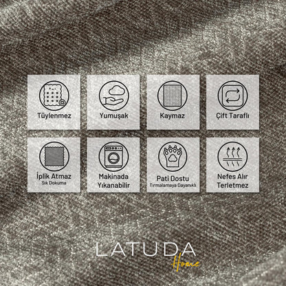 Jakarlı Şönil Koltuk Örtüsü  | Çekyat Örtüsü | Koltuk Şalı 175x215 Kaymaz Kil