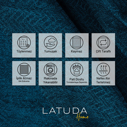 Jakarlı Şönil Koltuk Örtüsü  | Çekyat Örtüsü | Koltuk Şalı 175x215 Kaymaz Turkuaz