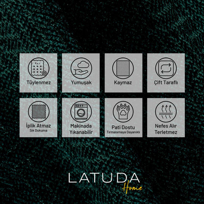 Jakarlı Şönil Koltuk Örtüsü  | Çekyat Örtüsü | Koltuk Şalı 175x350 Kaymaz Zümrüt