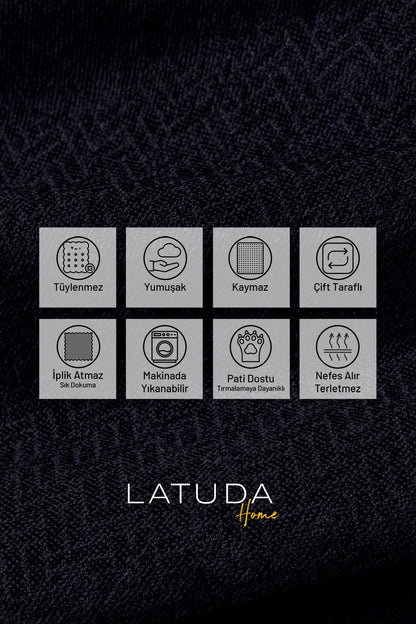 Jakarlı Şönil Koltuk Örtüsü  | Çekyat Örtüsü | Koltuk Şalı 175x300 Kaymaz Antrasit