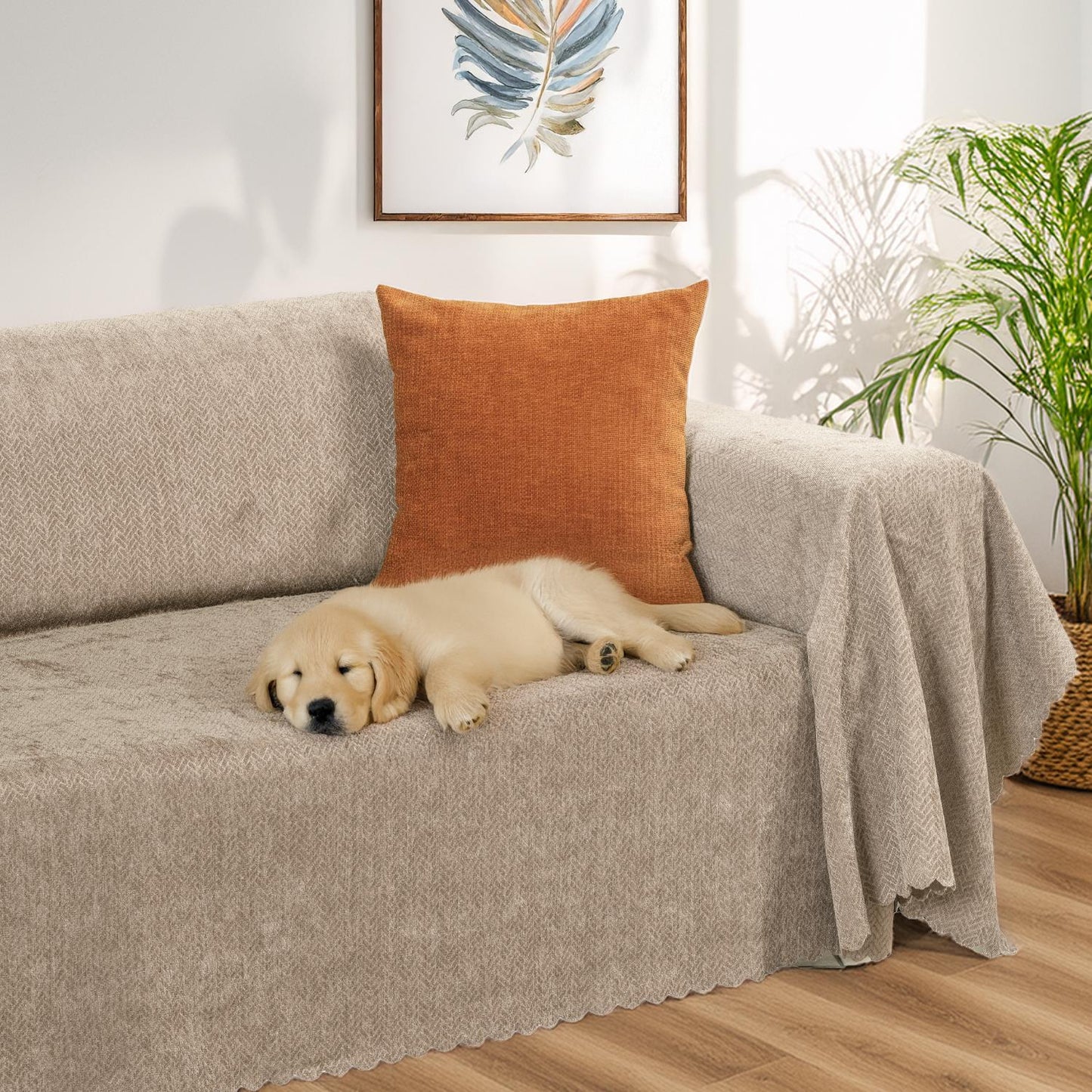 Jakarlı Şönil Koltuk Örtüsü  | Çekyat Örtüsü | Koltuk Şalı 175x300 Kaymaz Bej
