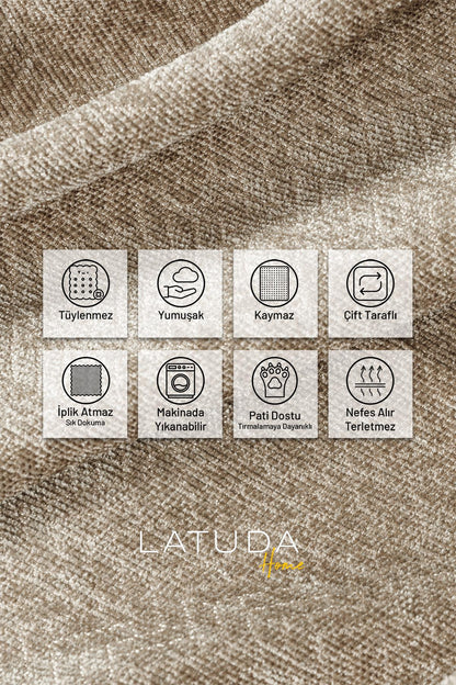 Jakarlı Şönil Koltuk Örtüsü  | Çekyat Örtüsü | Koltuk Şalı 175x300 Kaymaz Bej