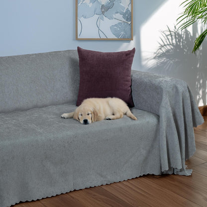 Jakarlı Şönil Koltuk Örtüsü  | Çekyat Örtüsü | Koltuk Şalı 175x300 Kaymaz Bulut