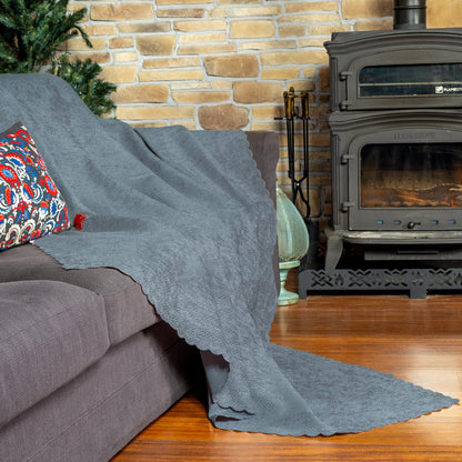 Jakarlı Şönil Koltuk Örtüsü  | Çekyat Örtüsü | Koltuk Şalı 175x300 Kaymaz Bulut