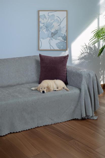 Jakarlı Şönil Koltuk Örtüsü  | Çekyat Örtüsü | Koltuk Şalı 175x300 Kaymaz Bulut