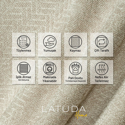 Jakarlı Şönil Koltuk Örtüsü  | Çekyat Örtüsü | Koltuk Şalı 175x300 Kaymaz Camel