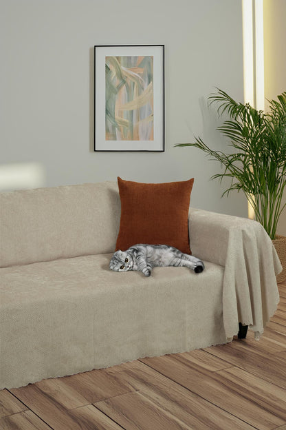 Jakarlı Şönil Koltuk Örtüsü  | Çekyat Örtüsü | Koltuk Şalı 175x300 Kaymaz Camel