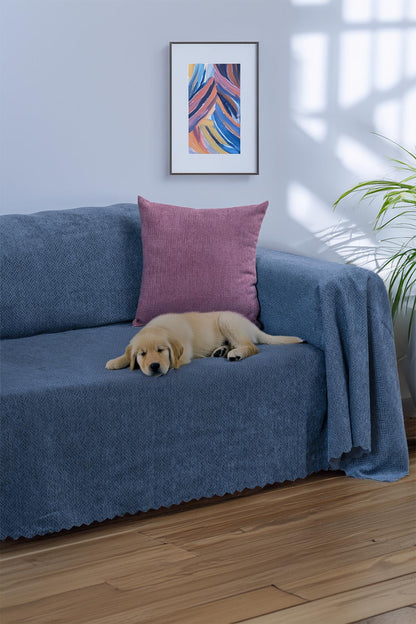 Jakarlı Şönil Koltuk Örtüsü  | Çekyat Örtüsü | Koltuk Şalı 175x300 Kaymaz Gece Mavisi