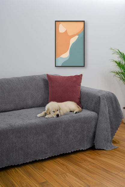 Jakarlı Şönil Koltuk Örtüsü  | Çekyat Örtüsü | Koltuk Şalı 175x300 Kaymaz Gri