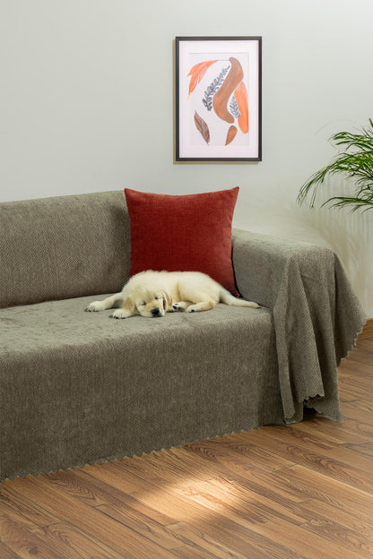 Jakarlı Şönil Koltuk Örtüsü  | Çekyat Örtüsü | Koltuk Şalı 175x300 Kaymaz Kapuçino