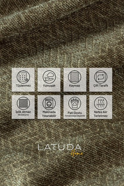 Jakarlı Şönil Koltuk Örtüsü  | Çekyat Örtüsü | Koltuk Şalı 175x300 Kaymaz Kapuçino