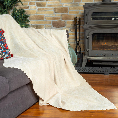 Jakarlı Şönil Koltuk Örtüsü  | Çekyat Örtüsü | Koltuk Şalı 175x300 Kaymaz Krem