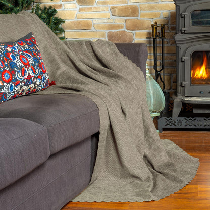 Jakarlı Şönil Koltuk Örtüsü  | Çekyat Örtüsü | Koltuk Şalı 175x300 Kaymaz Kum Beji