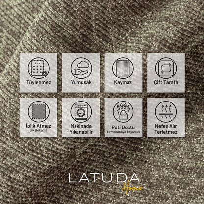 Jakarlı Şönil Koltuk Örtüsü  | Çekyat Örtüsü | Koltuk Şalı 175x300 Kaymaz Kum Beji