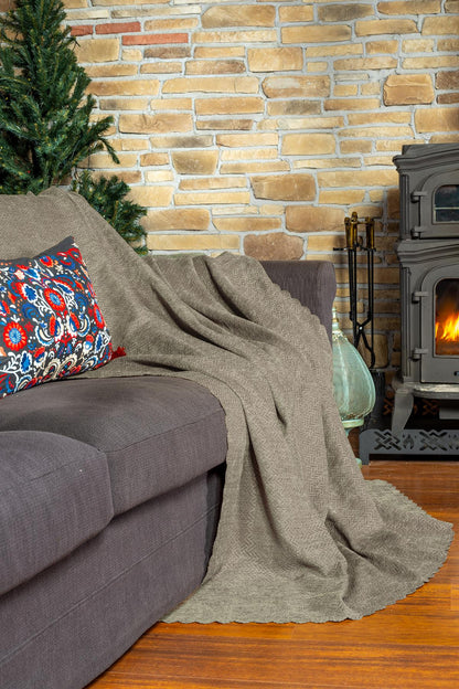 Jakarlı Şönil Koltuk Örtüsü  | Çekyat Örtüsü | Koltuk Şalı 175x300 Kaymaz Kum Beji