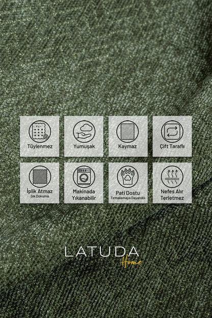 Jakarlı Şönil Koltuk Örtüsü  | Çekyat Örtüsü | Koltuk Şalı 175x300 Kaymaz Sage Yeşil