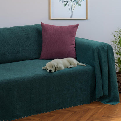 Jakarlı Şönil Koltuk Örtüsü  | Çekyat Örtüsü | Koltuk Şalı 175x300 Kaymaz Zümrüt