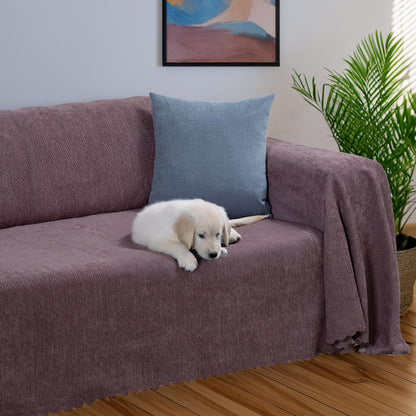 Jakarlı Şönil Koltuk Örtüsü  | Çekyat Örtüsü | Koltuk Şalı 175x300Kaymaz Gül Kurusu