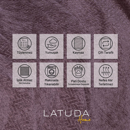 Jakarlı Şönil Koltuk Örtüsü  | Çekyat Örtüsü | Koltuk Şalı 175x300Kaymaz Gül Kurusu