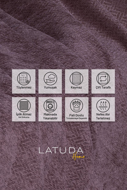 Jakarlı Şönil Koltuk Örtüsü  | Çekyat Örtüsü | Koltuk Şalı 175x300Kaymaz Gül Kurusu