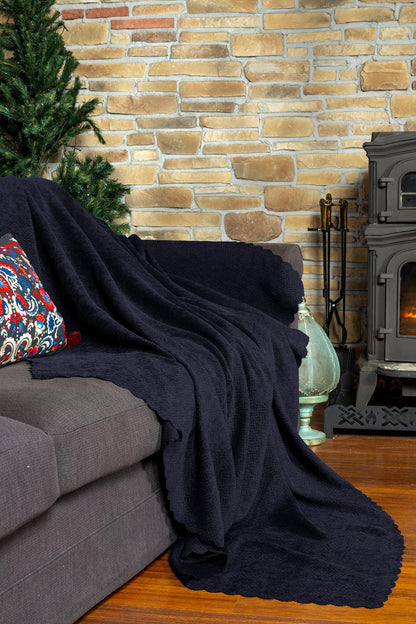 Jakarlı Şönil Koltuk Örtüsü  | Çekyat Örtüsü | Koltuk Şalı 175x350 Kaymaz Antrasit