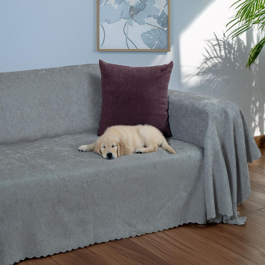 Jakarlı Şönil Koltuk Örtüsü  | Çekyat Örtüsü | Koltuk Şalı 175x350 Kaymaz Bulut