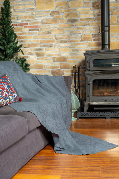 Jakarlı Şönil Koltuk Örtüsü  | Çekyat Örtüsü | Koltuk Şalı 175x350 Kaymaz Bulut