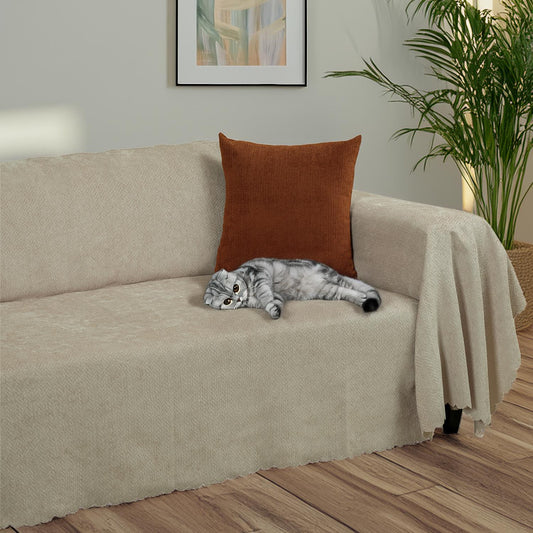 Jakarlı Şönil Koltuk Örtüsü  | Çekyat Örtüsü | Koltuk Şalı 175x350 Kaymaz Camel