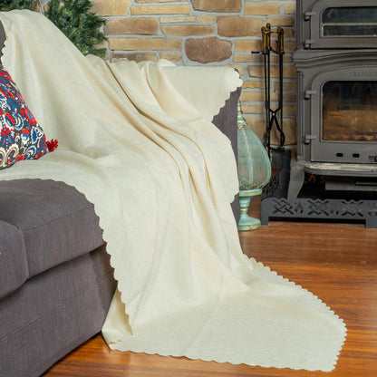 Jakarlı Şönil Koltuk Örtüsü  | Çekyat Örtüsü | Koltuk Şalı 175x350 Kaymaz Ekru