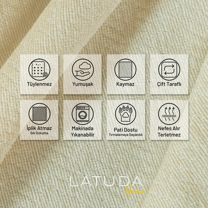 Jakarlı Şönil Koltuk Örtüsü  | Çekyat Örtüsü | Koltuk Şalı 175x350 Kaymaz Ekru