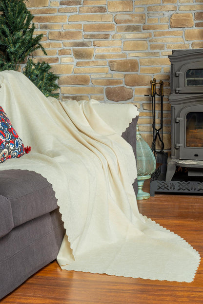 Jakarlı Şönil Koltuk Örtüsü  | Çekyat Örtüsü | Koltuk Şalı 175x350 Kaymaz Ekru