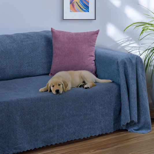 Jakarlı Şönil Koltuk Örtüsü  | Çekyat Örtüsü | Koltuk Şalı 175x350 Kaymaz Gece Mavisi