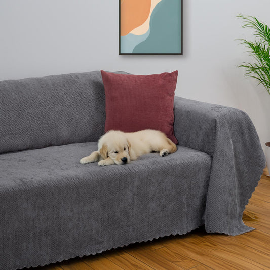 Jakarlı Şönil Koltuk Örtüsü  | Çekyat Örtüsü | Koltuk Şalı 175x350 Kaymaz Gri