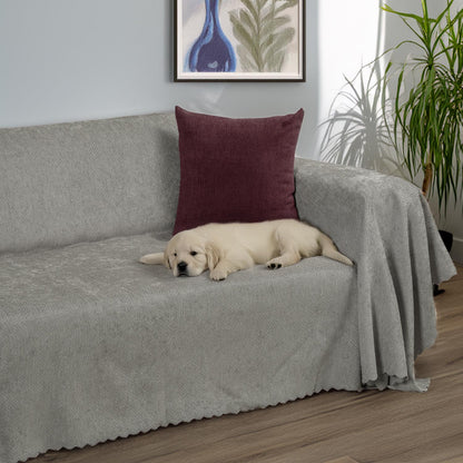 Jakarlı Şönil Koltuk Örtüsü  | Çekyat Örtüsü | Koltuk Şalı 175x350 Kaymaz Gümüş