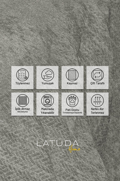 Jakarlı Şönil Koltuk Örtüsü  | Çekyat Örtüsü | Koltuk Şalı 175x350 Kaymaz Gümüş