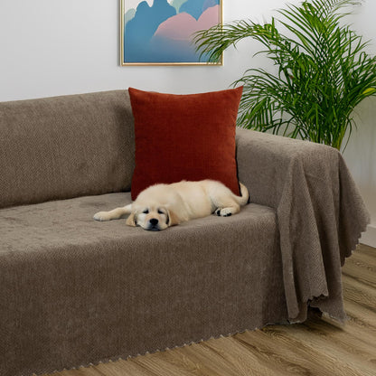 Jakarlı Şönil Koltuk Örtüsü  | Çekyat Örtüsü | Koltuk Şalı 175x350 Kaymaz Kahve