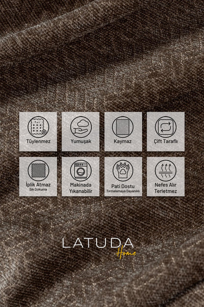 Jakarlı Şönil Koltuk Örtüsü  | Çekyat Örtüsü | Koltuk Şalı 175x350 Kaymaz Kahve