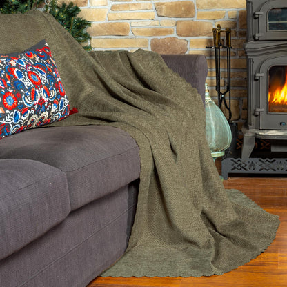 Jakarlı Şönil Koltuk Örtüsü  | Çekyat Örtüsü | Koltuk Şalı 175x350 Kaymaz Kapuçino