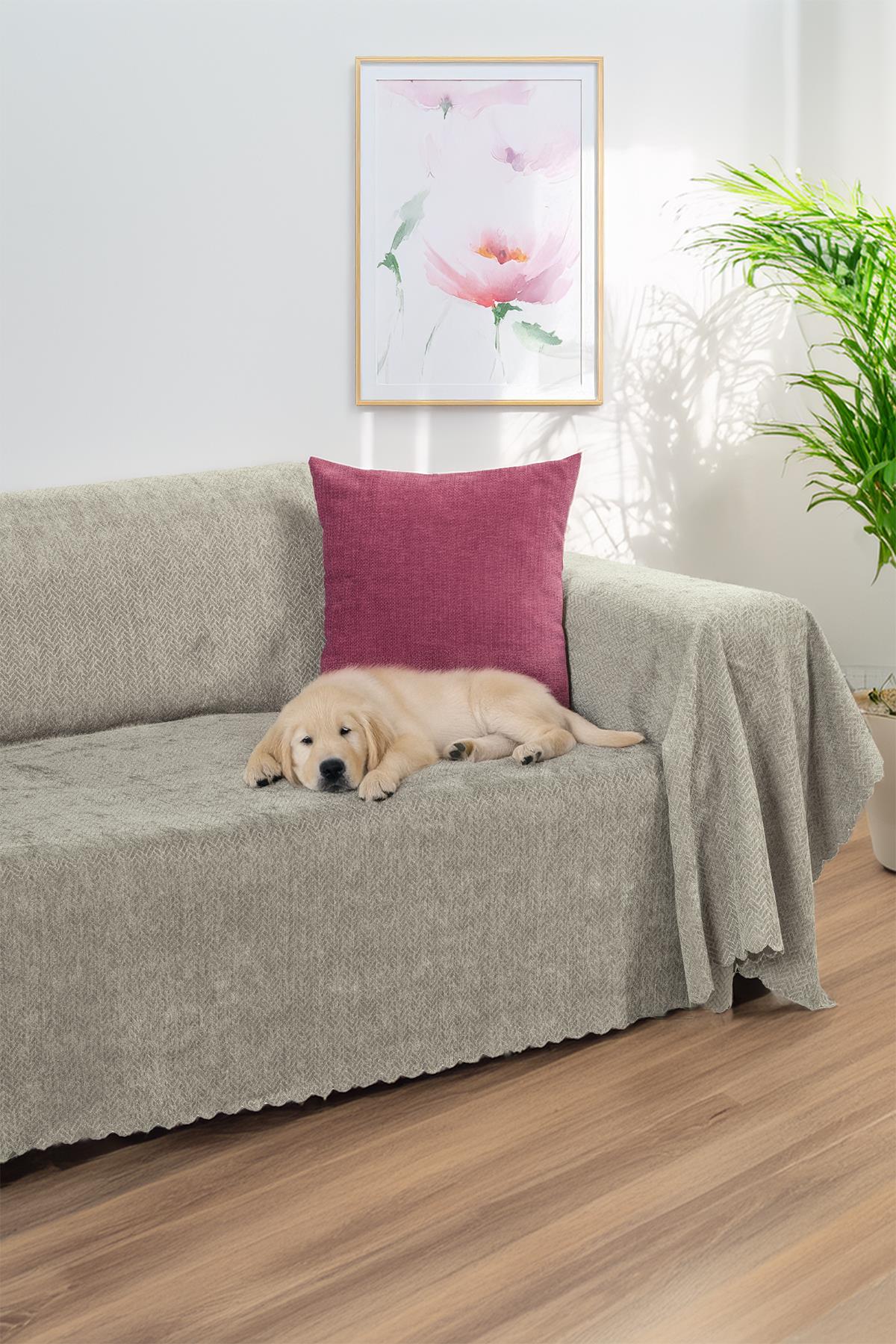 Jakarlı Şönil Koltuk Örtüsü  | Çekyat Örtüsü | Koltuk Şalı 175x350 Kaymaz Kil