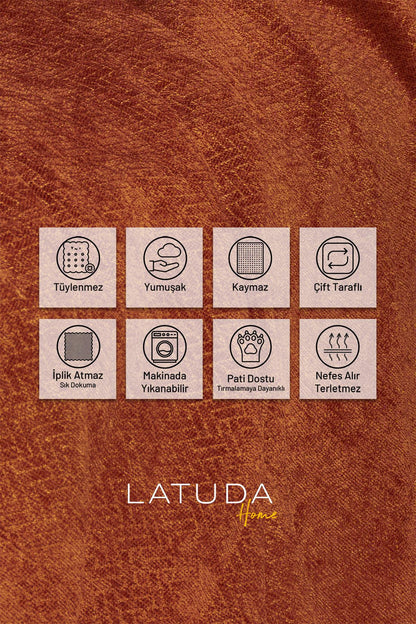 Jakarlı Şönil Koltuk Örtüsü  | Çekyat Örtüsü | Koltuk Şalı 175x350 Kaymaz Kiremit