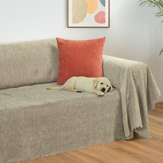 Jakarlı Şönil Koltuk Örtüsü  | Çekyat Örtüsü | Koltuk Şalı 175x350 Kaymaz Kum Beji
